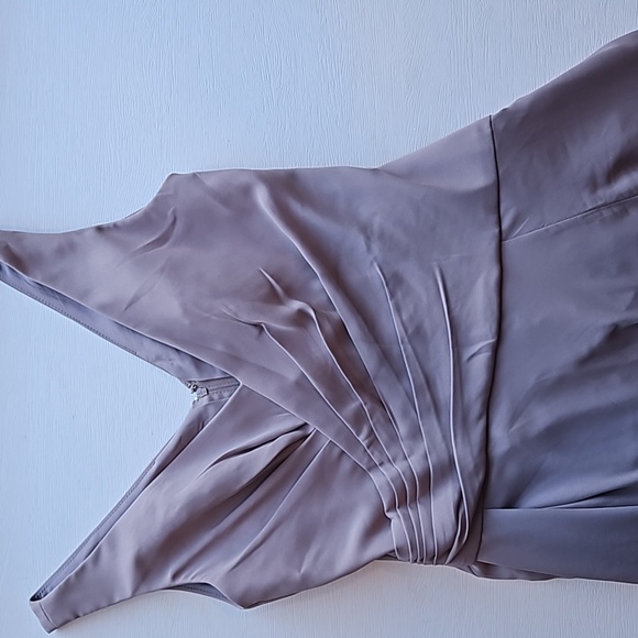 David's Bridal Tank Georgette Cascade Bridesmaid Dress w/ Slit Portobello 4 NWT - Picture 3 of 8